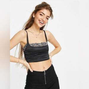 Free People Cross Paths Brami Black Lace Trim Crop Top XL $48 NWT!